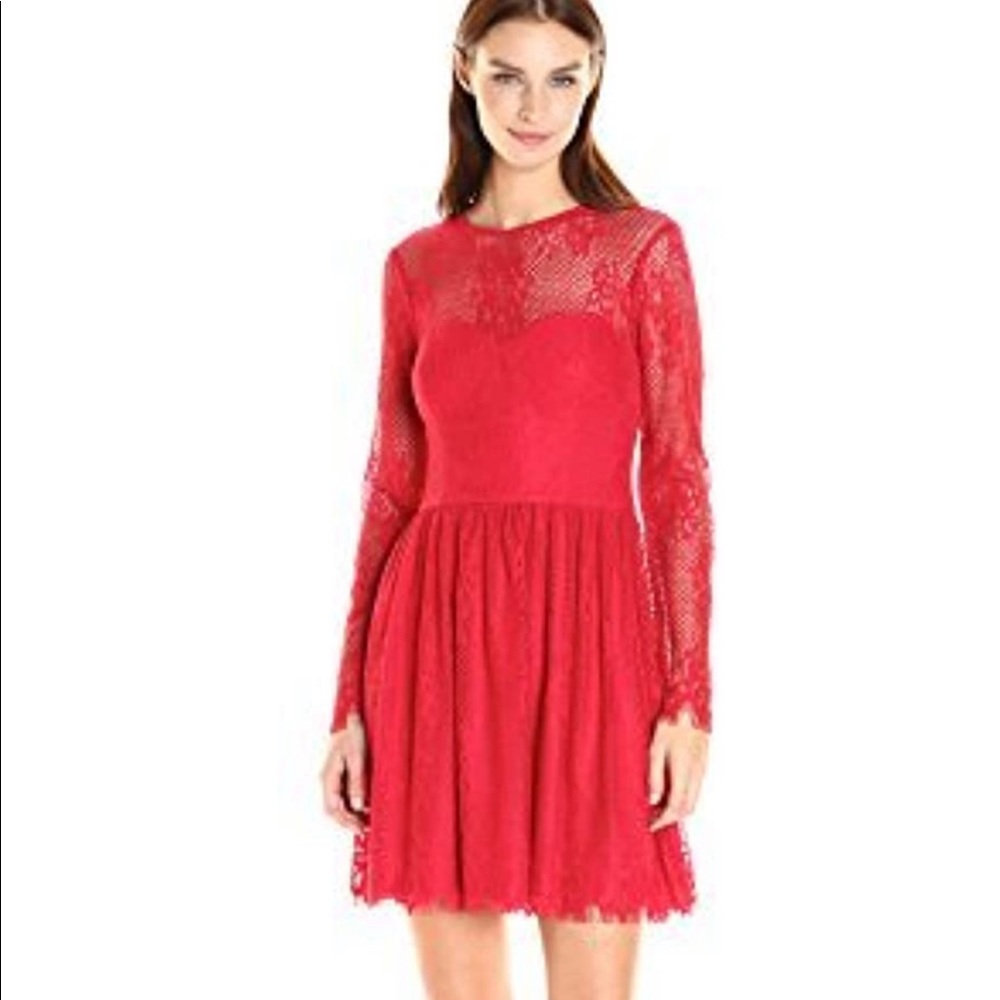 Guess Red Illusion Lace Open Back Red Dress